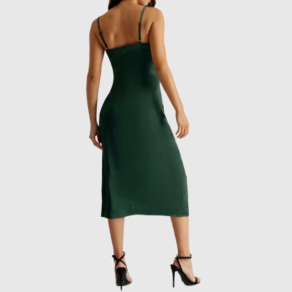 The Latest Scoop Emma Satin Cowl Neck Midi Dress - Emerald Green - US M - Picture 3 of 9